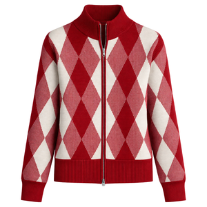 Chaqueta de punto jacquard para mujer, con cremallera frontal, patrón geométrico, manga larga, cómoda, informal, para otoño e invierno, uso diario - Product Image 1