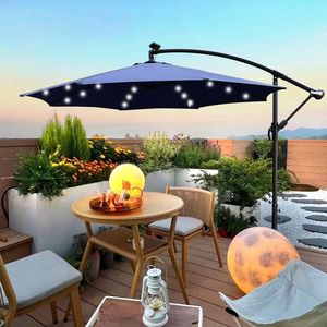 Ombrellone da Esterno a LED Solare da 3 Metri, Impermeabile, 8 Stecche, con Manovella e Base a Croce, per Patio e Giardino - Product Image 1