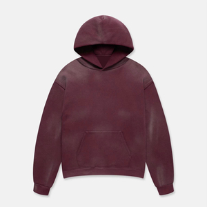 เสื้อฮู้ดผู้ชายสีเบอร์กันดี ทรงหลวม ผ้าฝ้าย 100% เฟรนช์เทอร์รี่ ถักทอสำหรับฤดูหนาว ปักลาย - Product Image 1