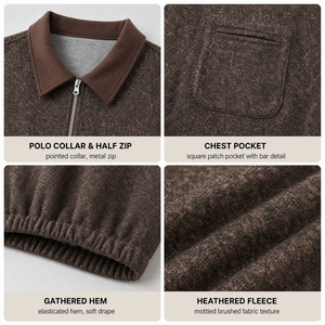 Felpa Polo da Uomo con Mezza Zip, Effetto Vintage Lavato, Maniche Lunghe, Tasca, Vestibilità Ampia, Stile Streetwear, Pullover Personalizzabile OEM, Top Casual da Uomo - Product Image 2