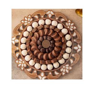 Bandeja árabe de madera pulida a mano de lujo con incrustaciones de nácar, accesorio decorativo para servir y cenar. - Product Image 5