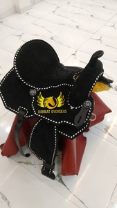 Custom Black Suede Genuine Leather Western Horse Saddle white buckstitch Design Portable Riding Dressage Custom logo - Product Image 4