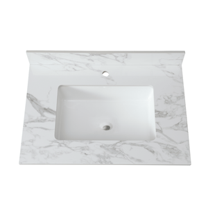 Plans de lavabo rectangulaires en céramique à encastrer pour salle de bain, 31''x22'', en pierre frittée Carra White - Product Image 2