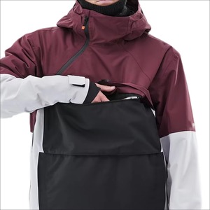 Veste Anorak Homme Coupe-Vent Bordeaux Gris Clair Noir à Capuche Color Block avec Demi-Zip Diagonal pour Ski et Snowboard Style Sportif - Product Image 5