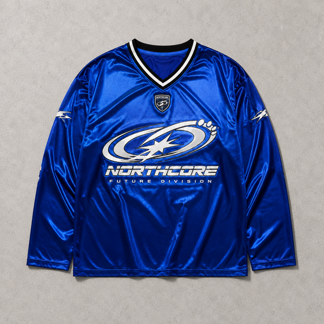 Men's Satin Henley Long Sleeve Streetwear Jersey Oversized Logo Print Casual Sport Pullover Top
