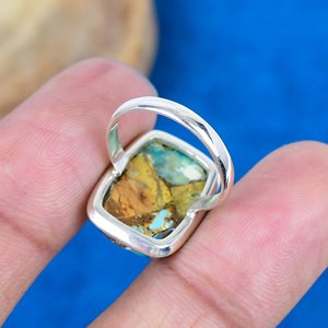 Bagues en argent sterling 925 avec pierres précieuses en turquoise naturelle de forme coussin - Product Image 4