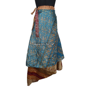 Reversible Vintage Silk Magic <b>Wrap</b> Skirt Halter Tube Dress 2 Layer Reversible Magic Silk Saris <b>Wrap</b> Long Skirt Halter <b>Sarong</b> - Product Image 2