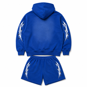 Conjunto de Sudadera con Capucha y Pantalones Cortos de Invierno para Hombre, 100% Algodón, Felpa Transpirable, Tela de 400g, Diseño Desgastado por el Sol, con Cierre de Cremallera - Product Image 2