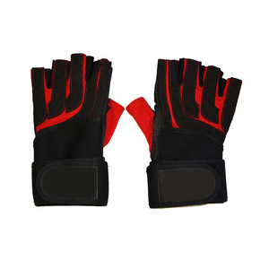 <b>Half</b> Finger Weight Lifting Gloves Black Red PU Leather Breathable Non <b>Slip</b> Adjustable Wrist Strap Gym Fitness Unisex - Product Image 3