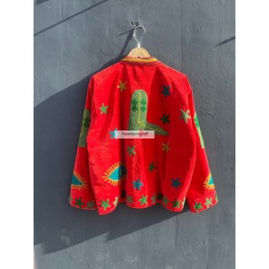 Veste en velours orange Suzani, veste brodée ouzbèke avec doublure en coton, veste décontractée pour femmes - Product Image 6