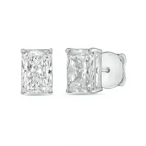 Pendientes de Diamante con Corte Radiante y Baño de Oro de 18K, Diseño Geométrico Moderno y Lujoso - Regalo de Aniversario - Product Image 3