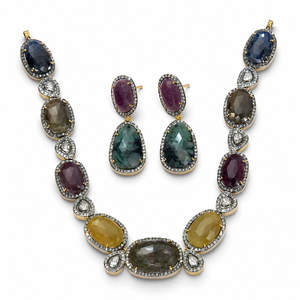 Ensemble collier et boucles d'oreilles en argent 925 plaqué or avec pierres multicolores pour femmes, cadeau de mariage, bijoux faits à la main - Product Image 5