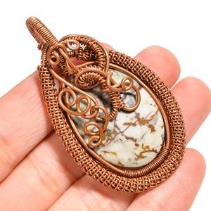 เสน่ห์อินเทรนด์เครื่องประดับหินเทอร์ควอยซ์ทองเหลืองทองแดงลวดห่อจี้ส่งออก - Product Image 5