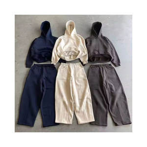 ชุดเซ็ตฮู้ดดี้และกางเกงวอร์มขาบานประดับเพชรเทียม ซิปแบบดิสเทรส ไซส์พลัส น้ำหนักเบา สไตล์สตรีทแวร์ ล้างสีแบบแอซิดวอช สำหรับผู้ชาย - Product Image 1