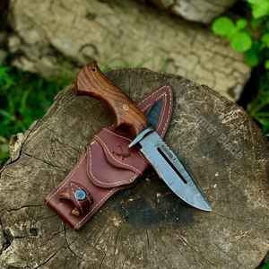 Cuchillos de Caza Hechos a Mano de Primera Calidad, Cuchillos de Supervivencia de Acero de Damasco con Hoja Fija para Campismo y Actividades al Aire Libre, con Funda de Cuero - Product Image 6