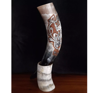Viking <b>Drinking</b> <b>Horn</b> Eco-Friendly Animal Style Handmade Food Safe Genuine Ox <b>Horn</b> with Stand Leather Holders Wedding Decor - Product Image 2