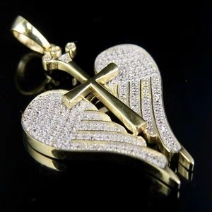 Iced Out Cross Pendant Moissanite Round Brilliant Cut Solid Gold Religious Faith Christian Wings <b>Charm</b> Pendant Hip Hop Pendant - Product Image 6