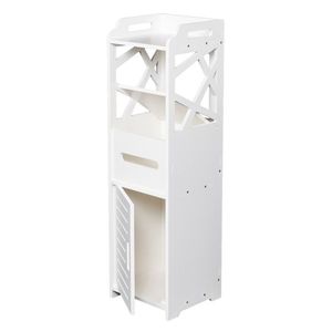 Mobile Bagno Moderno a 3 Ripiani in Legno Massello, Ecologico, con 2 Ante, 23x23x80CM, Bianco, per Casa o Soggiorno - Product Image 4