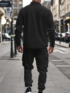 Camisa de Manga Larga Negra para Hombre con Botones y Bolsillos en el Pecho, Corte Regular, Estilo Casual Otoñal, 100% Algodón Tejido - Product Image 4
