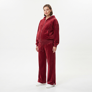 Ensemble de survêtement en velours avec fermeture éclair pour femme, idéal pour l'hiver, l'allaitement et la grossesse - Product Image 1
