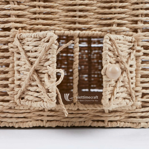 Kids Hand-Woven Paper Rope Barn Storage <b>Basket</b> <b>Lid</b> Sustainable Eco-Friendly Wicker Tableware Organizer - Product Image 2