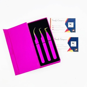 Somofy Enterprises Eyelash Tweezers Set Stainless Steel Precision Durable Anti-Static 10mm Length <b>Tools</b> <b>Pink</b> <b>Box</b> Packaging - Product Image 1