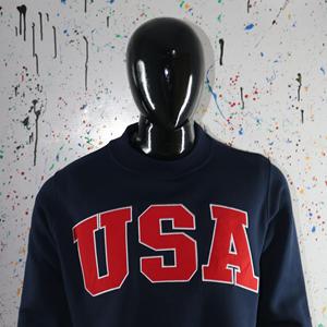 USA BLUE <b>Mock</b> <b>Neck</b> Sweatshirt 100% RED Applique Embroidery wide <b>neck</b> Sweatshirt Finer Threads - Product Image 5