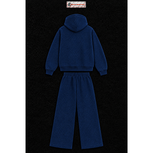 Men's Navy Blue Tracksuit <b>Full</b> <b>Zip</b> <b>Hoodie</b> And Wide Leg Sweatpants Set Custom Logo Casual Sportswear Jogging Suit Wholesale OEM - Product Image 6