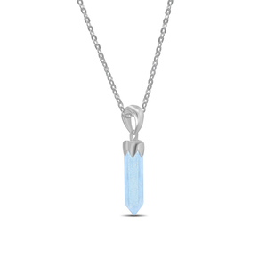 Premium Silver Plated Aquamarine Gemstone Pencil Cut Bezel Setting Pendant Charm <b>with</b> <b>Cable</b> Chain Adjustable Spring <b>Lock</b> - Product Image 3