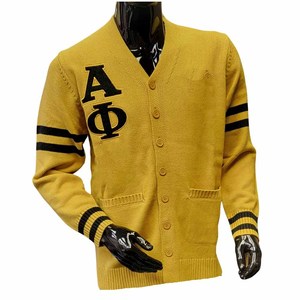 Alfa |   Phi |   Cárdigan Universitario Alpha Fraternity - Alabastro, Bordado Personalizado con Letras Griegas, Top de Punto Transpirable con Cuello en V, Estilo Preppy - Product Image 3