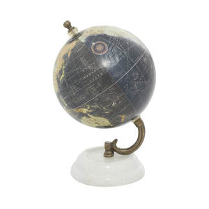 Globo Terráqueo Negro con Base de Mármol Blanco y Brazo de Latón Antiguo para Exhibición en Escritorio - Product Image 5