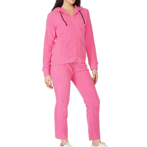 Ensemble de sweat-shirt à capuche en polaire rose pour femmes, manches longues, couleur unie, pantalon long décontracté, coupe régulière, tenue en 2 pièces - Product Image 5