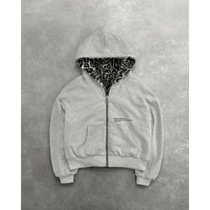 Sweat à capuche unisexe à imprimé léopard, fermeture éclair, molletonné, décontracté, automne, coupe classique, tricoté en polyester - Product Image 4