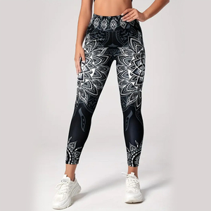 High Waist Full Length Yoga <b>Leggings</b> Gradient Color Print Contrast Stitch Spandex Polyester Four-Way Stretch Pants - Product Image 5