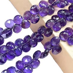 Cuentas de Amatista Facetadas de Calidad AAA, Forma de Corazón, 8-9 mm, 8 Pulgadas, Orificio de 0.40 mm, Cuentas Briolette Perforadas en la Parte Superior para la Fabricación de Joyas - Product Image 1
