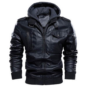 Nouvelles vestes en cuir pour hommes, style automne, décontractées, pour moto, en PU respirant, pour l'extérieur, vintage, avec fermeture éclair frontale, logo, chaudes, à capuche - Product Image 2