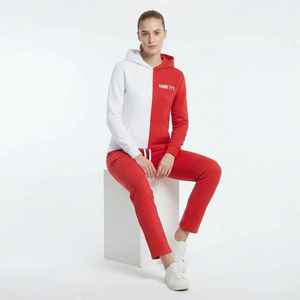 Conjunto Deportivo de Felpa con Capucha para Mujer Hawk Rye, Diseño Color Block Rojo y Blanco, Largo, Informal, de 2 Piezas y Manga Larga - Product Image 3