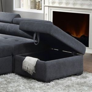 Canapé-lit sectionnel Haris 97 en tissu gris foncé avec appui-tête réglable et ottoman de rangement - Catégorie de produit : Canapés-lits - Product Image 5
