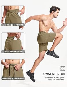 กางเกงขาสั้นออกกำลังกายผู้ชาย แห้งเร็ว น้ำหนักเบา เหมาะสำหรับฤดูร้อน สวมใส่สบายๆ เล่นกีฬา เดินป่า มีกระเป๋า 3 ช่อง - Product Image 5