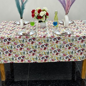 Nappe en coton tissée unie de style luxueux, imperméable et lavable, jaune et bleue, personnalisable pour fêtes et repas en extérieur - Product Image 3