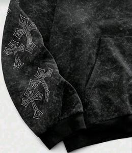 Ropa Urbana con Efecto Brillante, Personalizada, de Alta Calidad, con Estampado de Diamantes de Imitación, Estilo Desgastado por el Sol, Talla Grande - Product Image 4