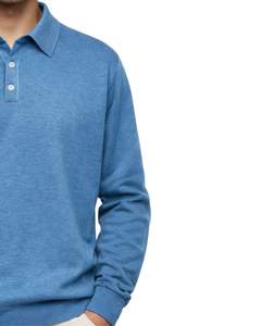 Sudadera Polo Personalizada de Manga Larga para Hombre, Color Azul Acero, Informal, Mezcla de Algodón, Cuello Tipo Polo, Otoño Invierno, OEM, Venta al Por Mayor - Product Image 3