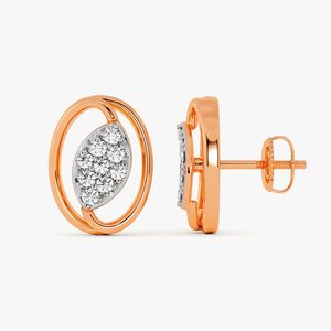 Boucles d'oreilles clous en or rose avec diamants de laboratoire ovales en forme de feuille - Product Image 5