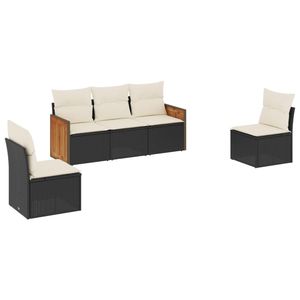Ensemble de canapés de jardin en rotin moderne 3 places, mobilier d'extérieur, blanc crème et noir, design contemporain - Product Image 4
