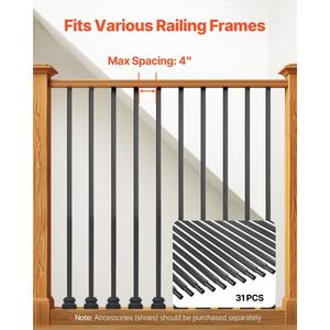 Set da 31 Pezzi di Balaustre e Perni per Ringhiera in Acciaio al Carbonio da 44 Pollici, Resistenti alla Corrosione, per Interni - Product Image 4