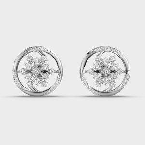 Pendientes de Diamantes Cultivados en Laboratorio con Certificación IGI, Diseño Floral en Racimo, Oro Amarillo/Blanco/Rosa de 9K, Halo Redondo en Espiral - Product Image 6