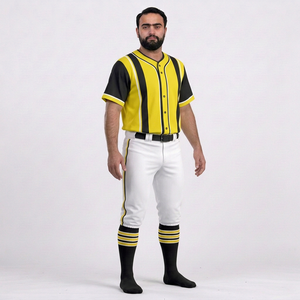 Uniforme de Béisbol para Hombre, Conjunto de Pantalones y Jersey Amarillo y Negro, Manga Corta, Cuello en V, Cierre de Botones Antibacteriano, Malla Transpirable - Product Image 4