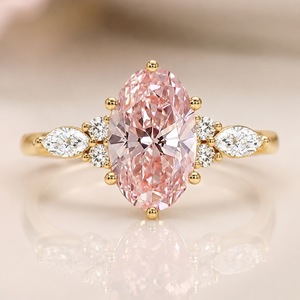 แหวนหมั้นคลาสสิกเพชรทรงหยดน้ำสีชมพูแฟนซี 18K ทองคำขาว ประดับเพชรเลี้ยงในห้องปฏิบัติการ รับรองโดย IGI สำหรับผู้หญิง จาก LILABA ENTERPRISE - Product Image 1