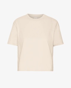 เสื้อยืดครอปทรงบ็อกซี่ คอกลม แขนสั้น สีขาวงาช้าง ผ้าฝ้าย 100% เนื้อนุ่ม สวมใส่สบาย เหมาะกับทุกฤดูกาล - Product Image 1