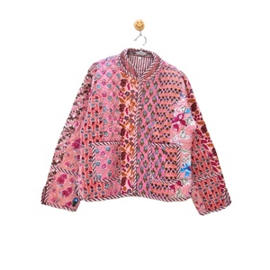 Vestes matelassées patchwork rose Veste en coton à fleurs style bohème Automne Hiver Manteau Streetwear Veste réversible matelassée bohème - Product Image 1
